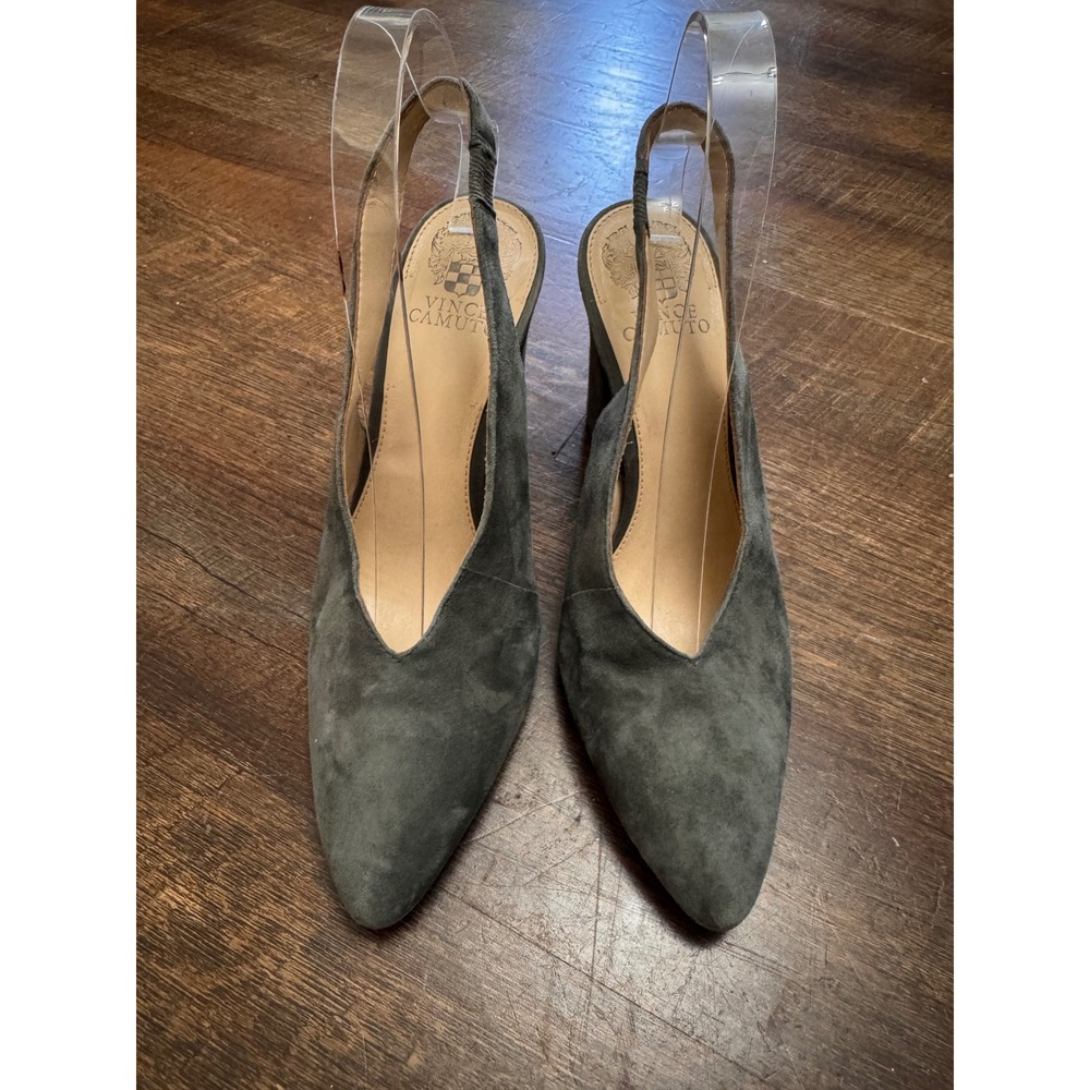 Vince Camuto Women's 7.5 M Gray Suede Leather Slingback Block Heel Pumps